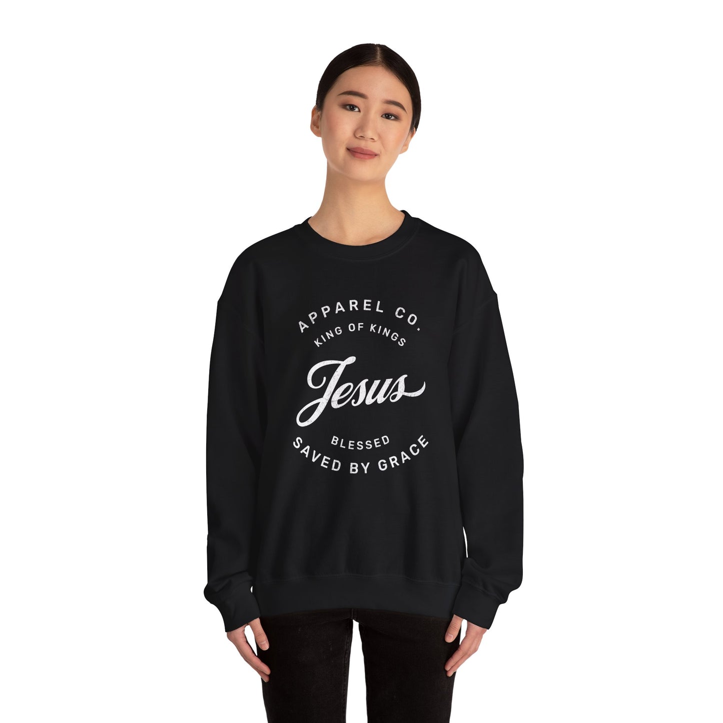 Christian Sweatshirt Jesus Saved by Grace Unisex Heavy Blend Crewneck