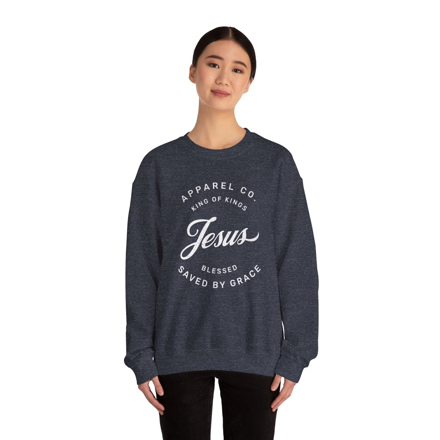 Christian Sweatshirt Jesus Saved by Grace Unisex Heavy Blend Crewneck