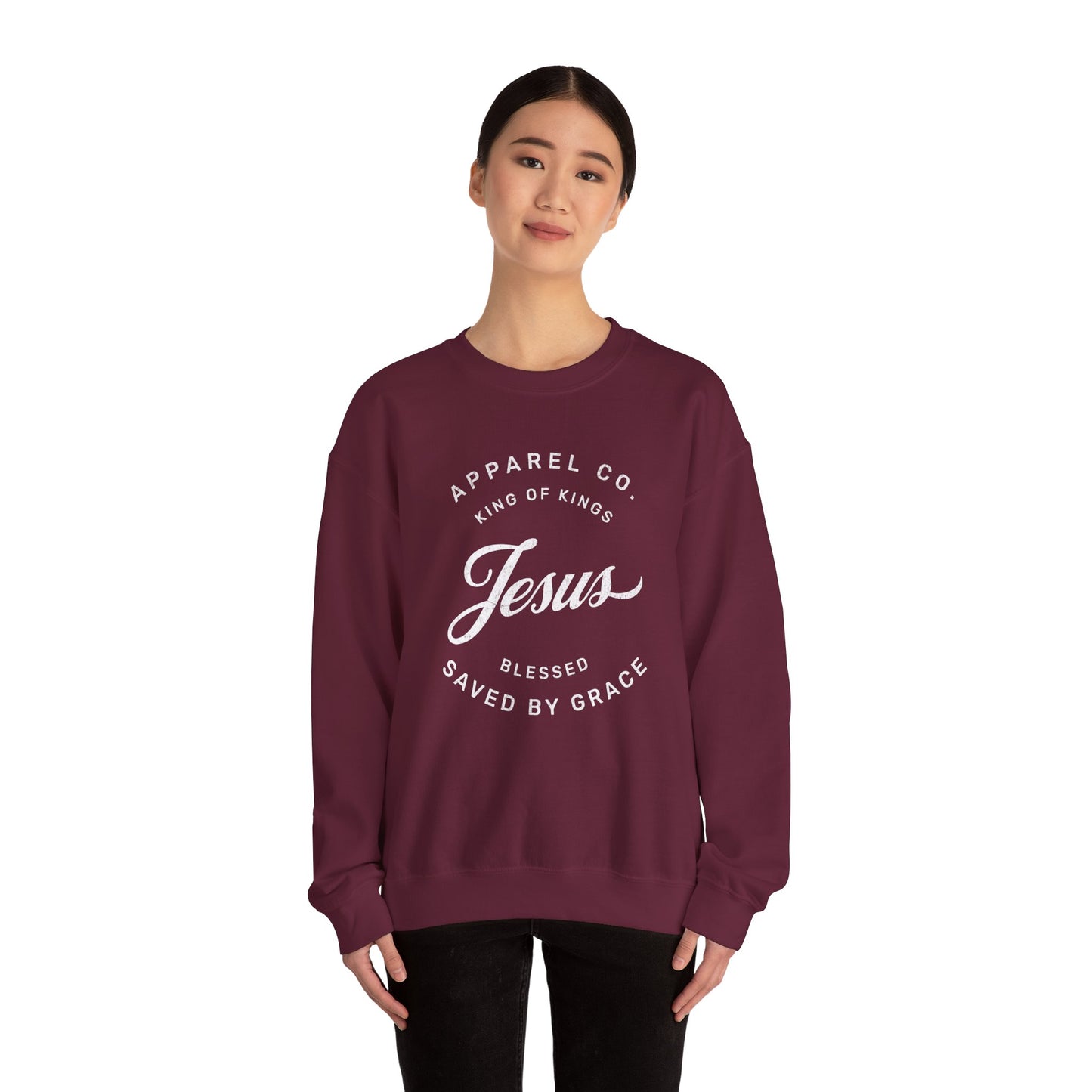 Christian Sweatshirt Jesus Saved by Grace Unisex Heavy Blend Crewneck