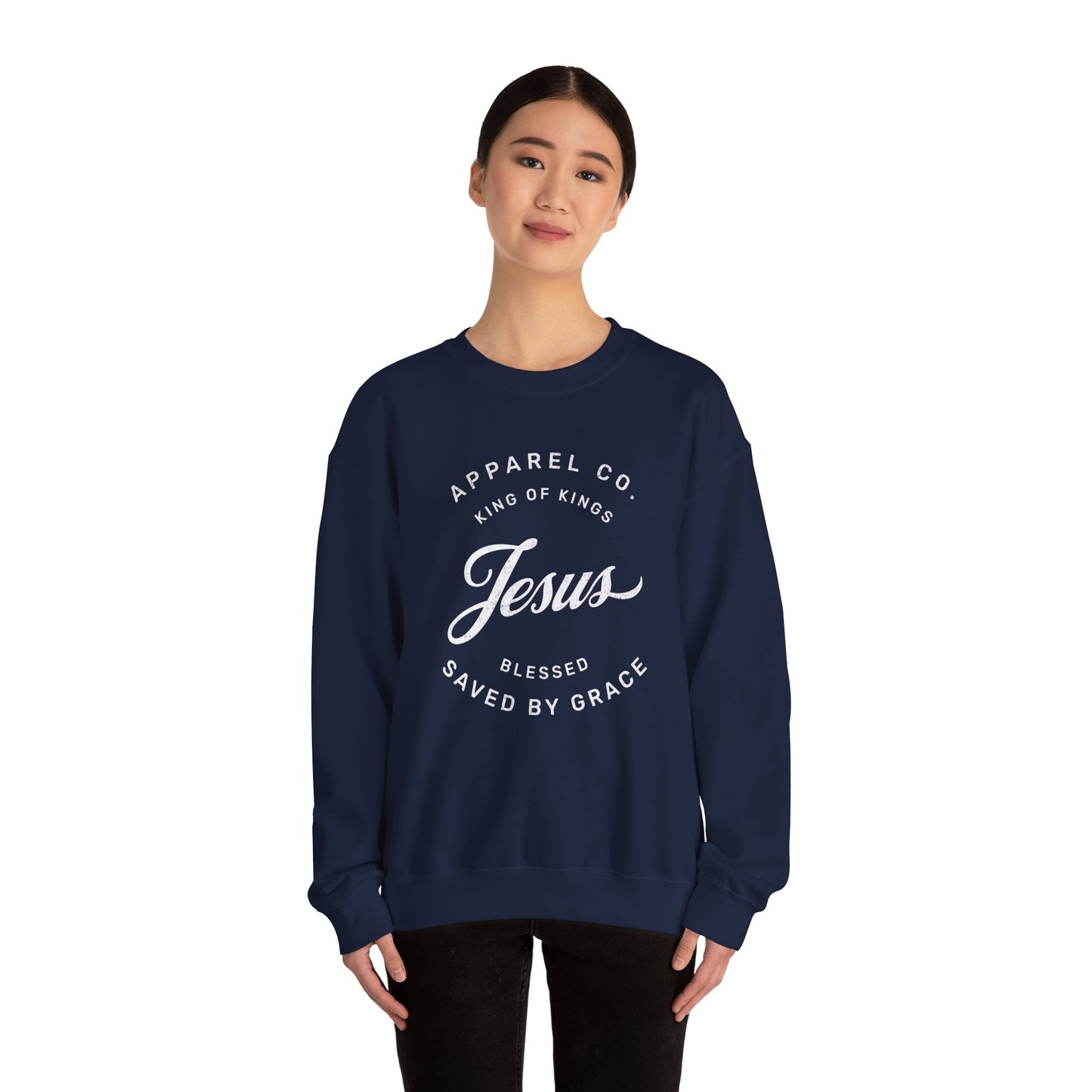 Christian Sweatshirt Jesus Saved by Grace Unisex Heavy Blend Crewneck