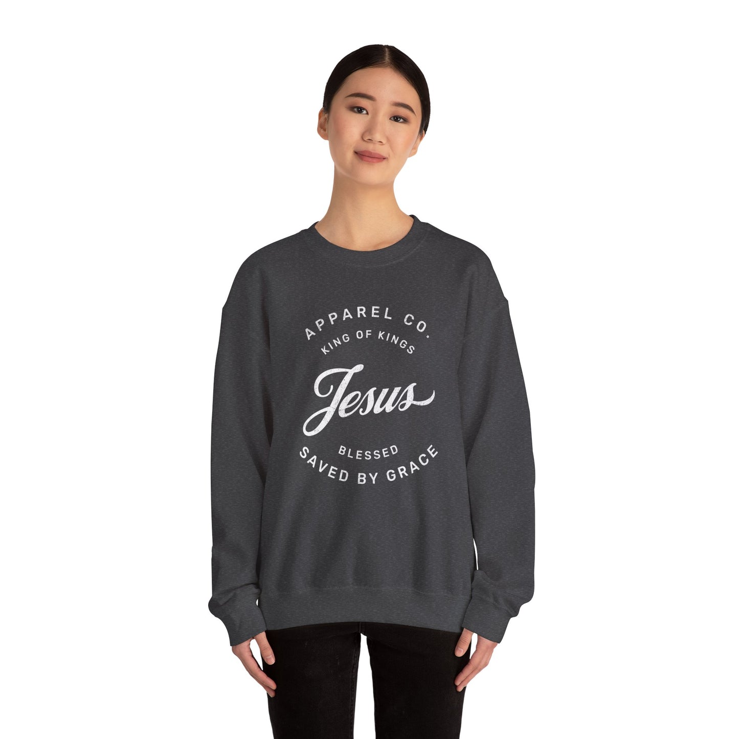 Christian Sweatshirt Jesus Saved by Grace Unisex Heavy Blend Crewneck