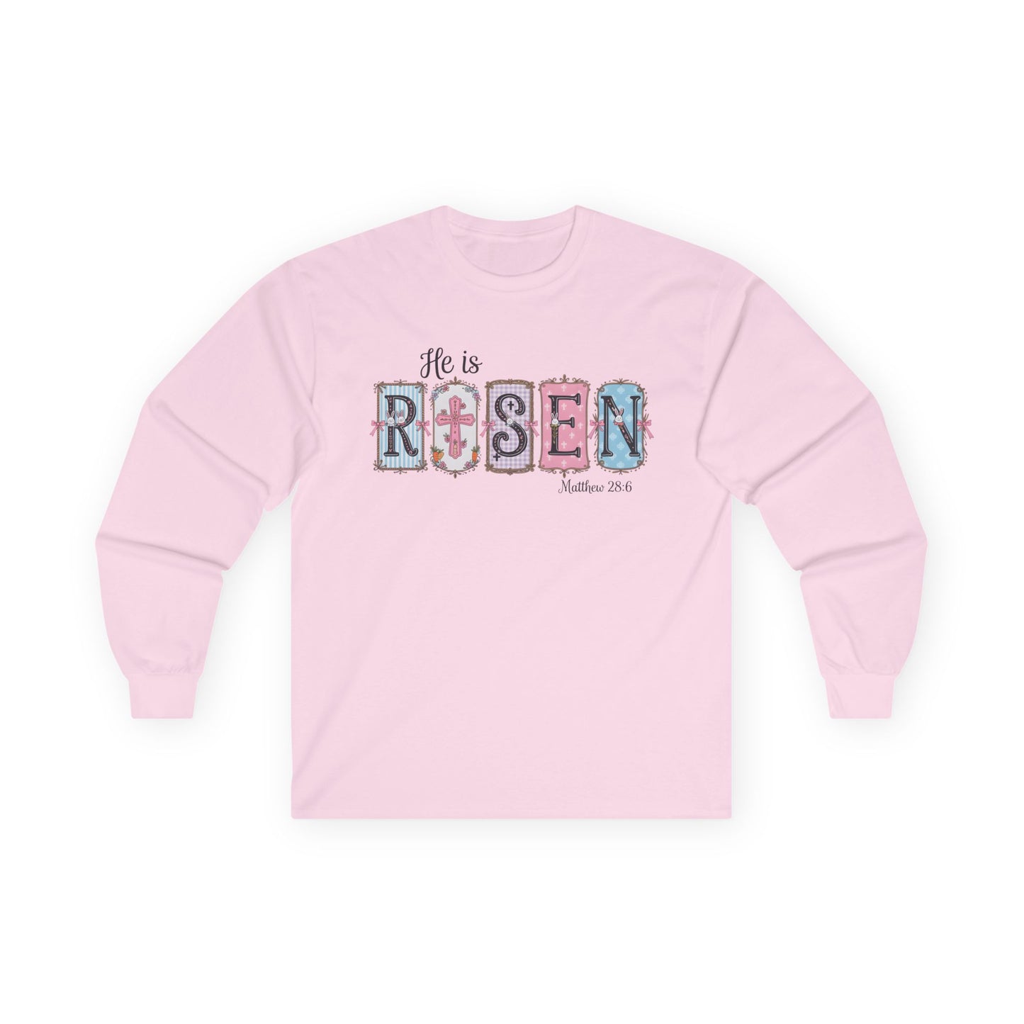 He Is Risen Long Sleeve Tee — Christian Easter Faith Shirt