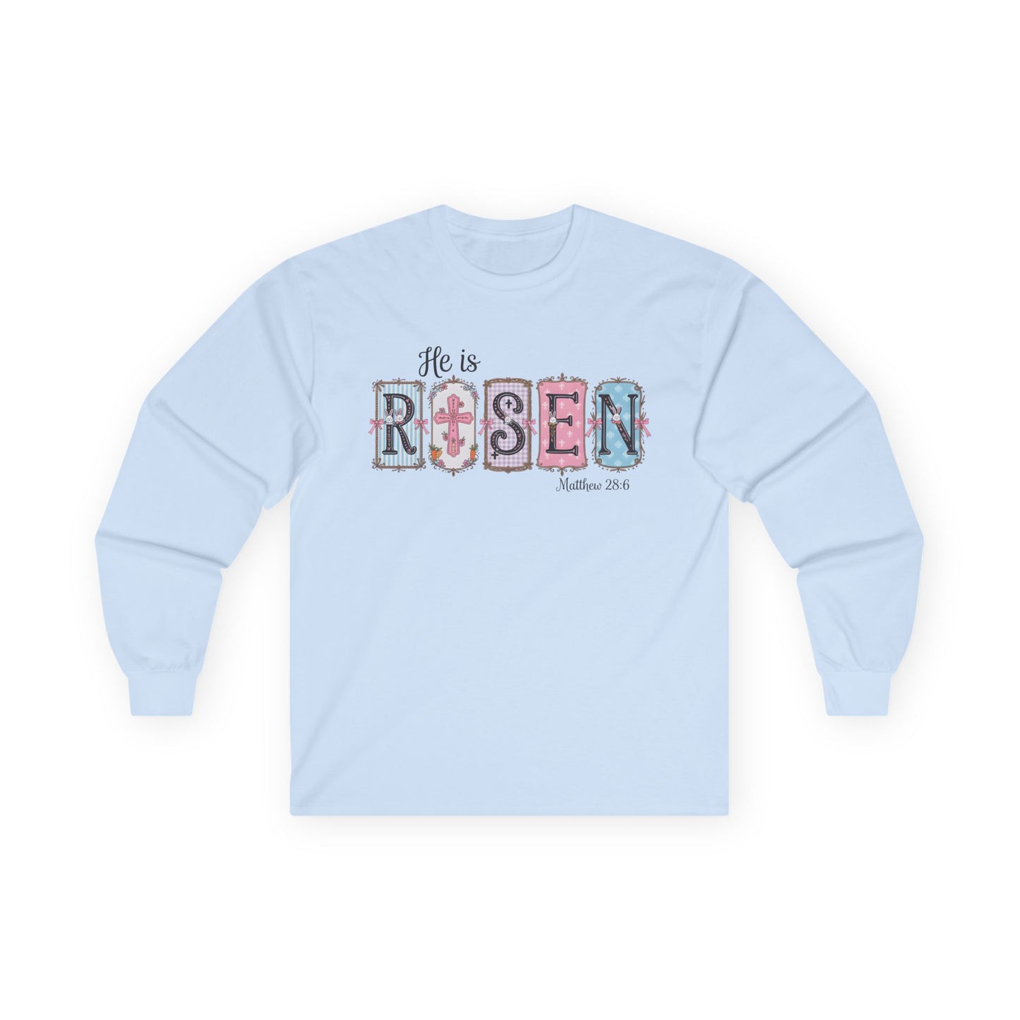 He Is Risen Long Sleeve Tee — Christian Easter Faith Shirt