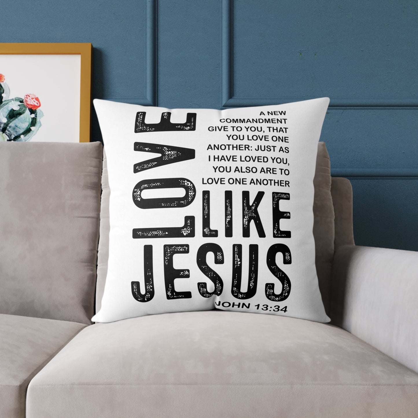 Love Like Jesus Throw Pillow — Inspirational Christian Home Decor (John 13:34)