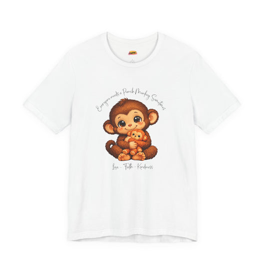Cute Baby Punch - Monkey Holding Teddy T‑Shirt — Adorable Kids/Parents Animal Graphic Tee
