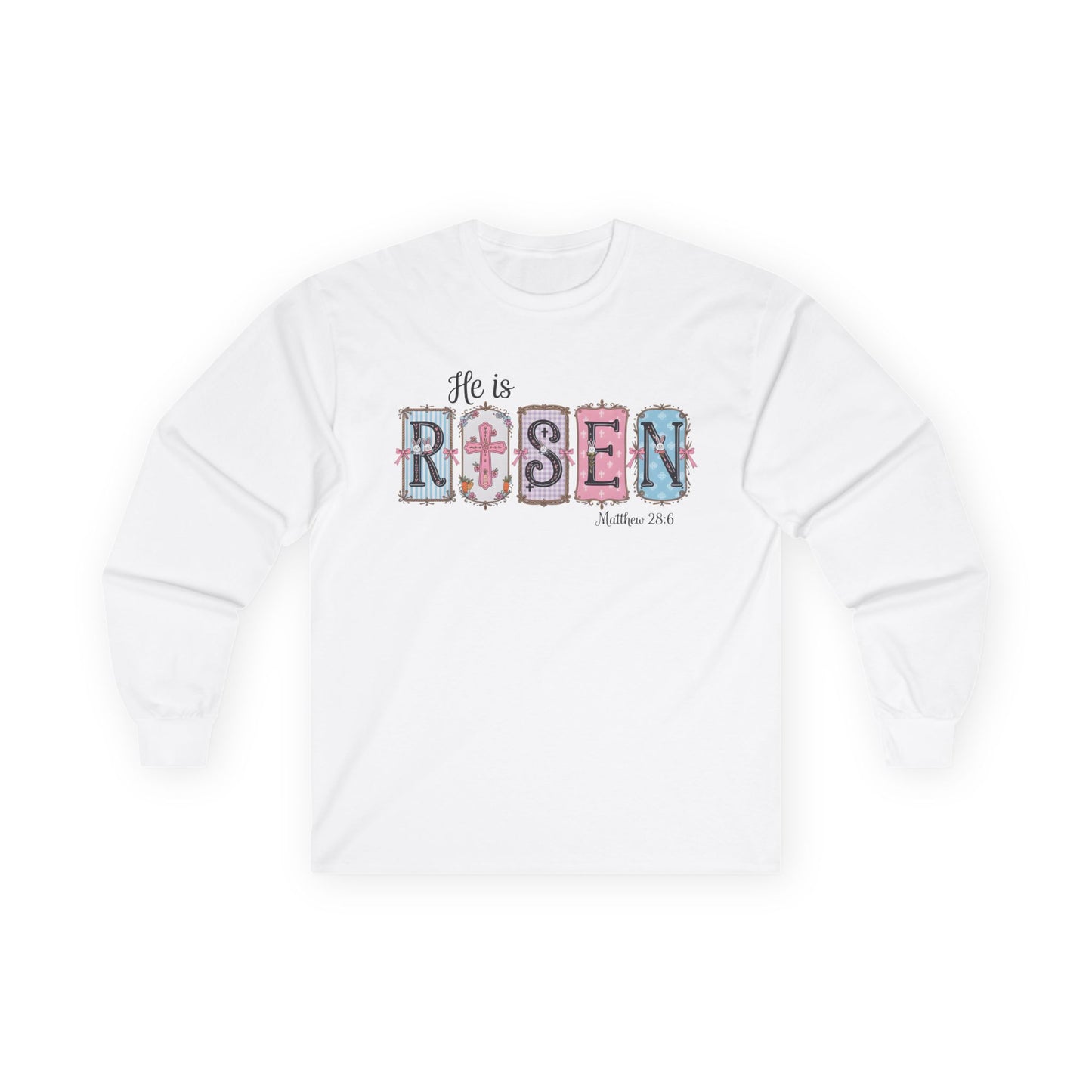 He Is Risen Long Sleeve Tee — Christian Easter Faith Shirt