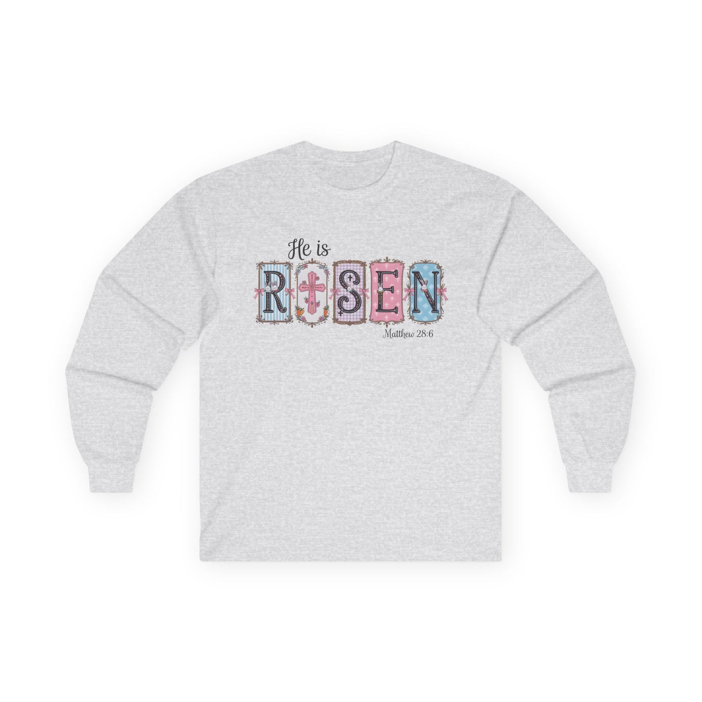 He Is Risen Long Sleeve Tee — Christian Easter Faith Shirt